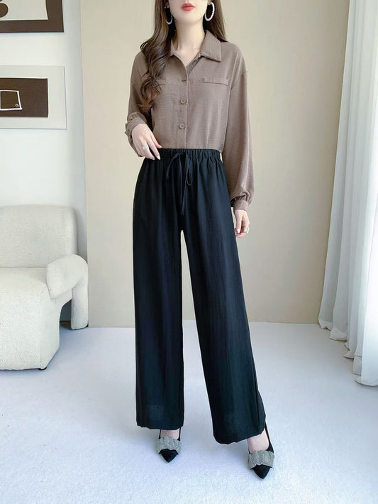 Wide Leg Drawstring Pants (L-25826)