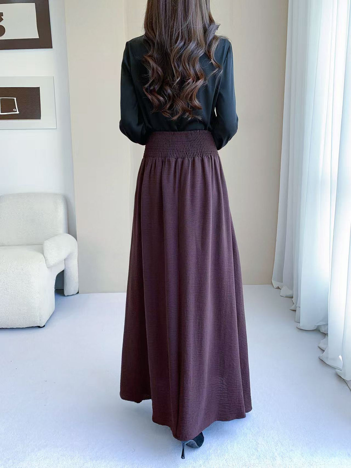 High Waisted Button Maxi Skirt (L-25212)