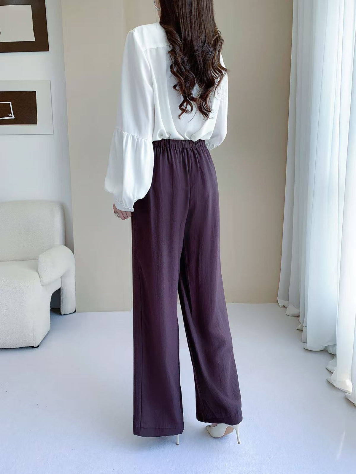 Wide Leg Drawstring Pants (L-25826)