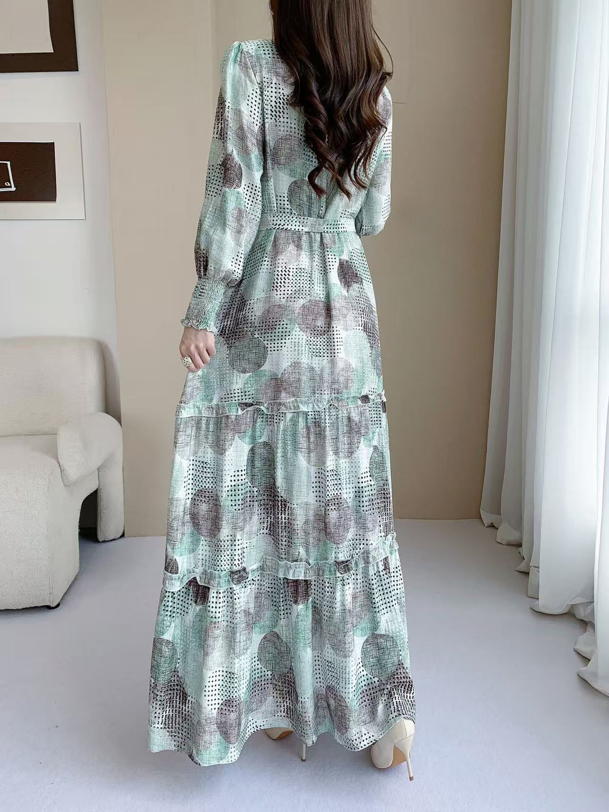 Printed Tiered Maxi Dress (L-22901C)