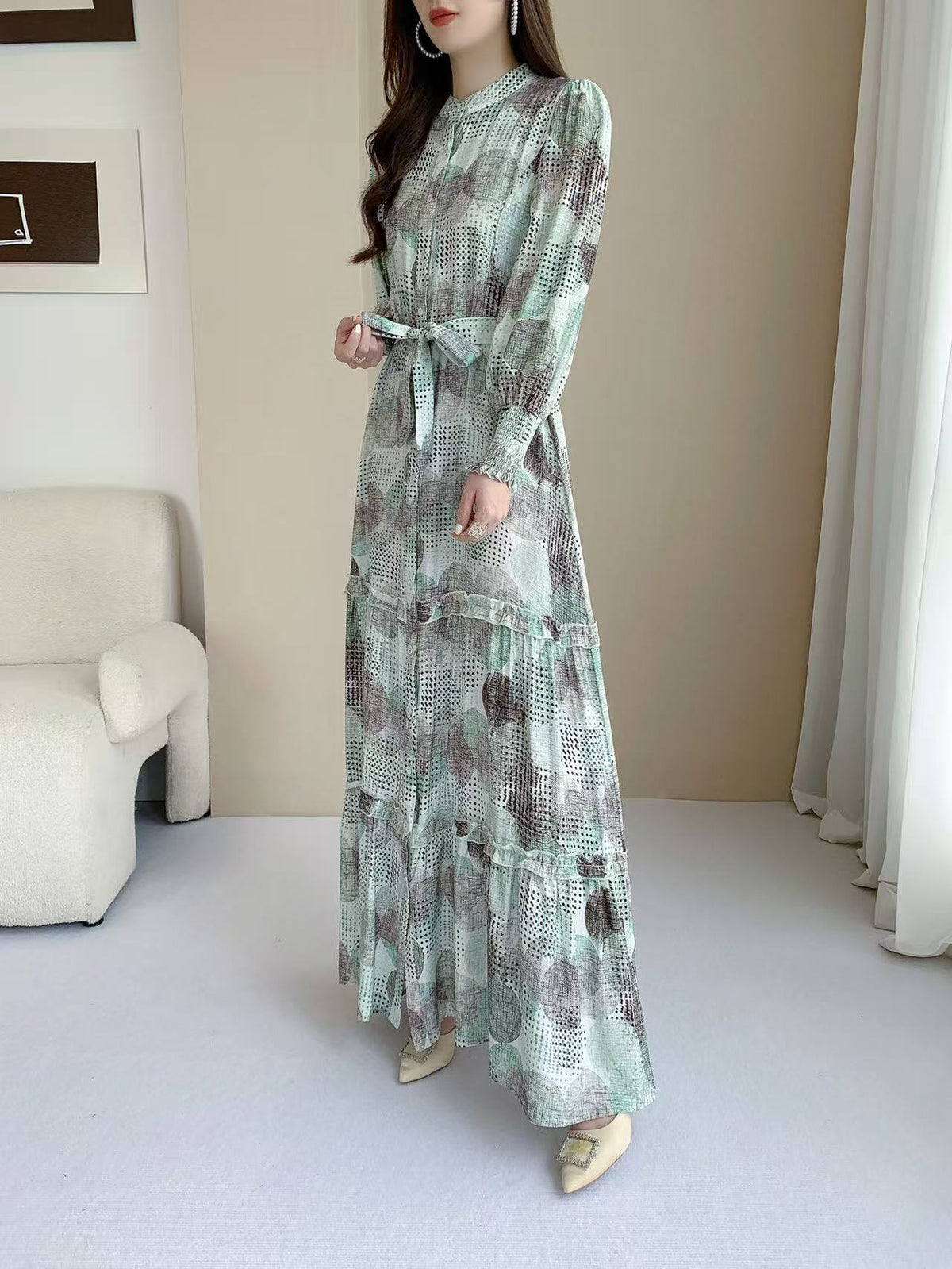 Printed Tiered Maxi Dress (L-22901C)