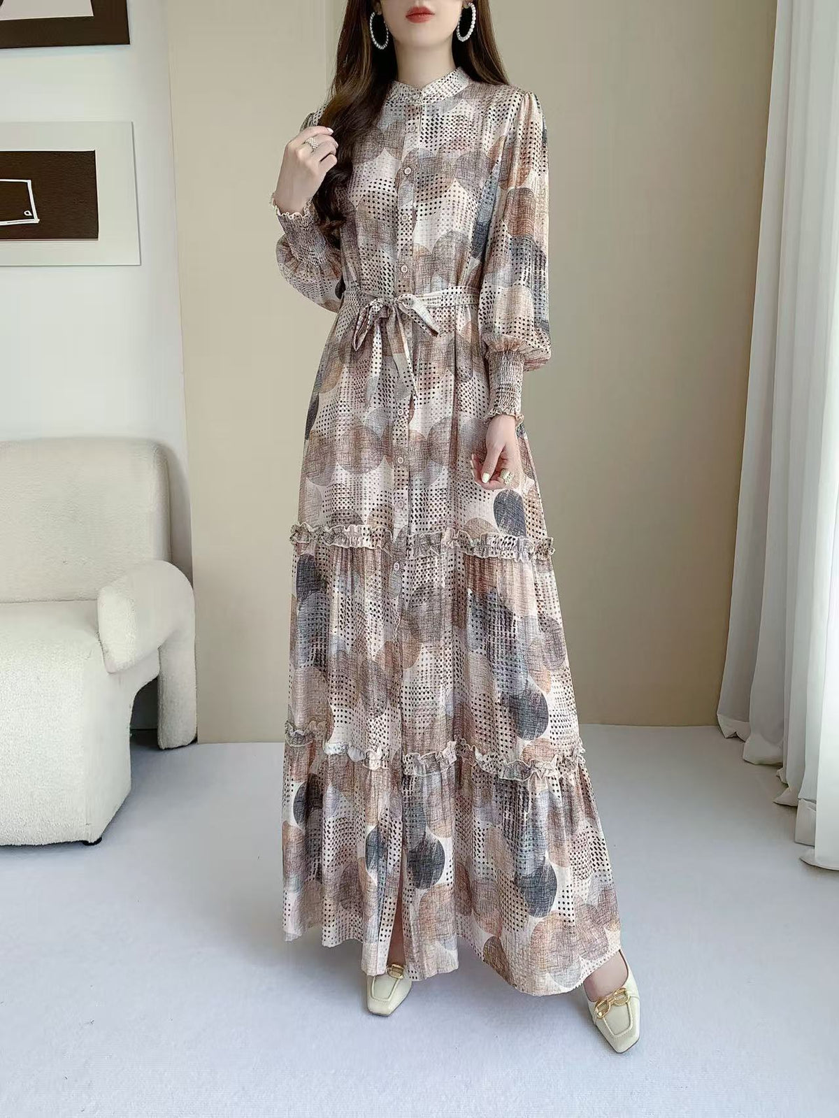 Printed Tiered Maxi Dress (L-22901C)