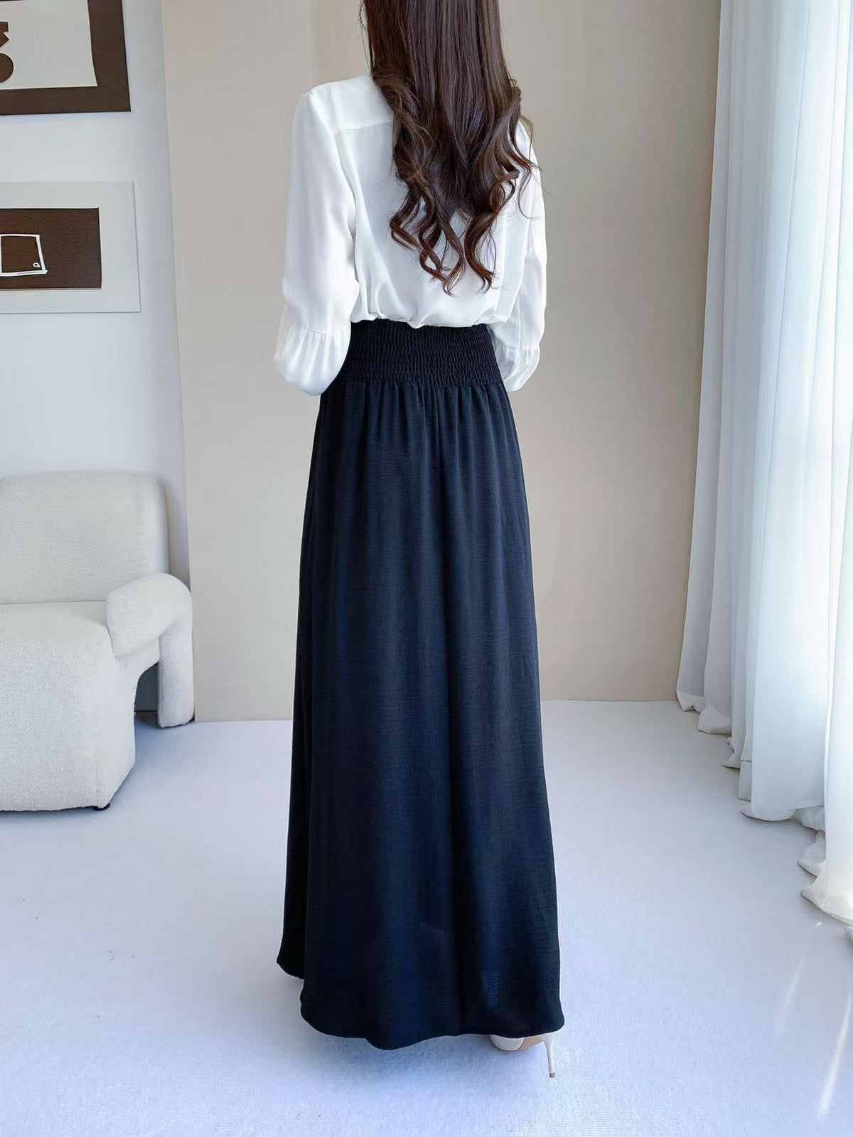 High Waisted Button Maxi Skirt (L-25212)