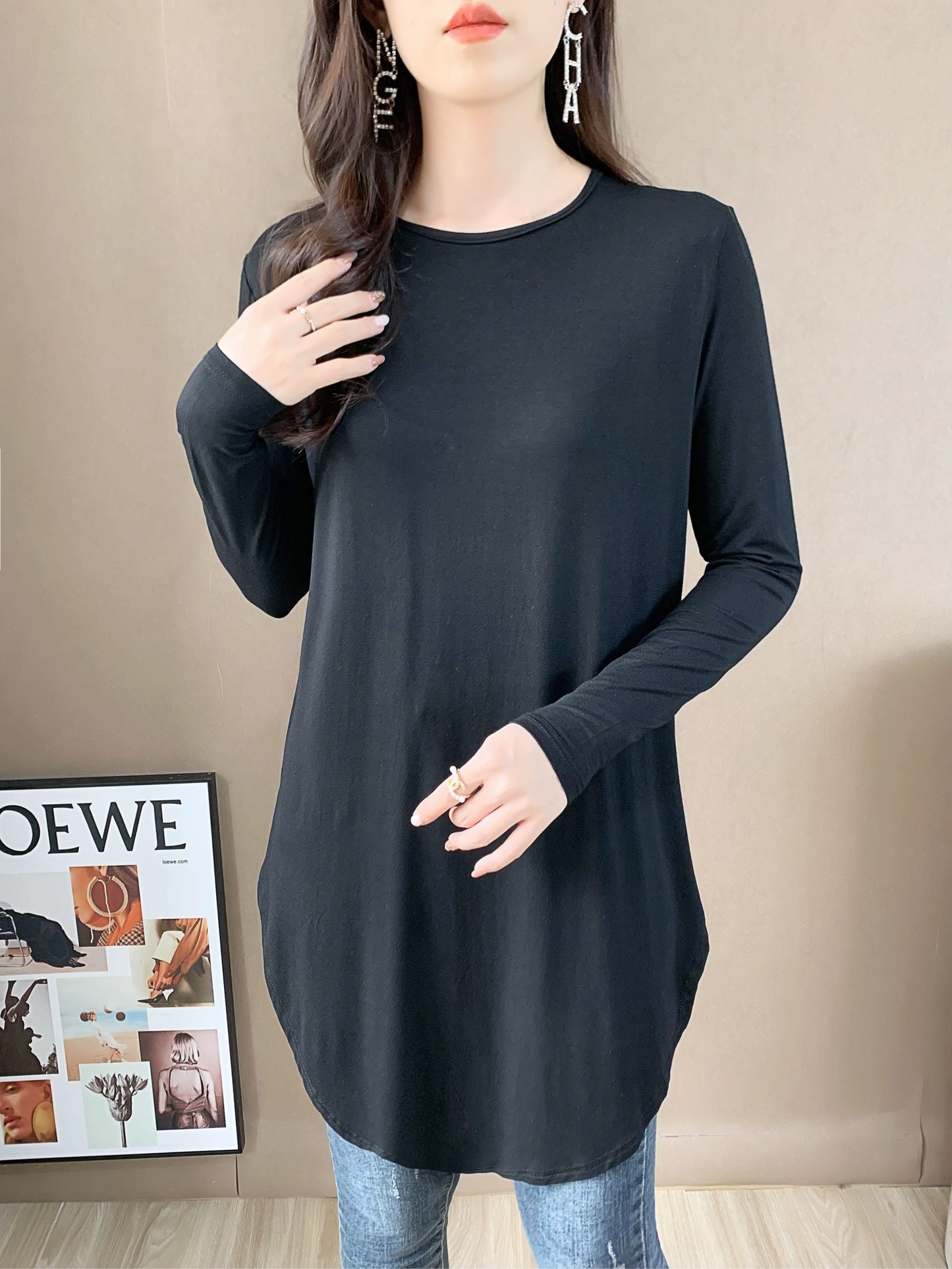 Drop Shoulder Long Sleeve Jersey Top